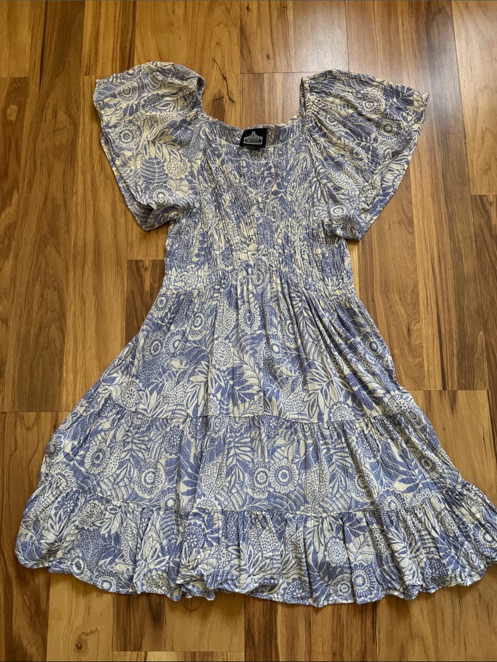 Angie Lavender and Cream Floral Smocked Tiered Dress